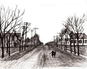 Two people with a stick